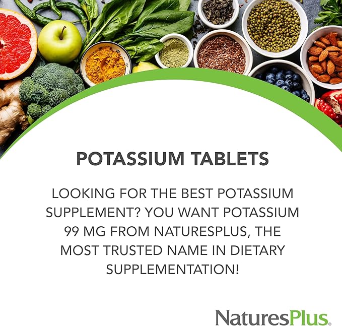 Nature’s Plus Potassium 99 mg, 90 Tablets - Supports Healthy Electrolyte Balance & Overall Well-Being - Gluten Free, Vegetarian - 90 Servings