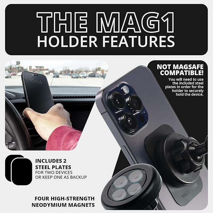 Tackform Link Vent Phone Mount Compatible with 2016-2023 Toyota Tacoma and 2014-2021 Toyota Tundra | Aluminum | Zero Slip | Universal Magnetic Phone Holder | 2" Arm | Blue | (NOT MAGSAFE Compatible)