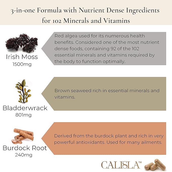 Immune Minerals Capsules - Sea Moss, Burdock, Bladderwrack Capsules (Irish Moss) - High Potency