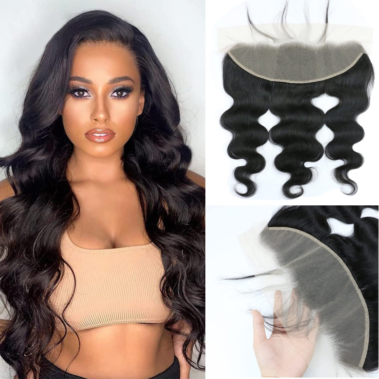 Uneed 13X4 Frontal Hd Lace Frontal 14 Inch Body Wave Frontal Human Hair Transparent Hd Frontal Closure 150% Density Natural Hair