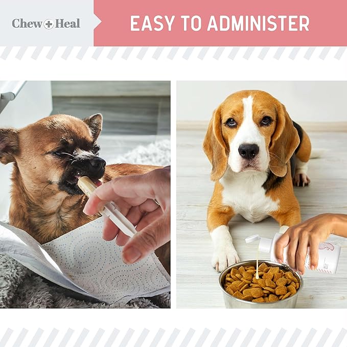 Chew + Heal Labs Anti Diarrhea for Dogs - 12 oz. of Stop The Diarrhea Liquid Supplement with Kaolin for Upset Stomach Relief - Made in The USA