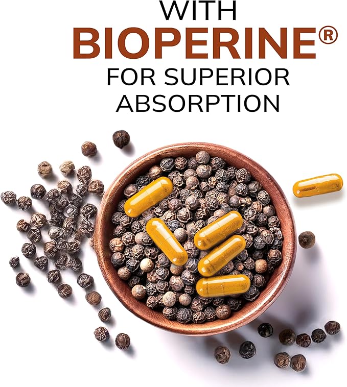 aSquared Nutrition Turmeric Curcumin 1300mg with BioPerine Black Pepper Extract Supplement - 60 Capsules - with 95% Curcuminoids - Natural Tumeric Root Powder Joint Pills