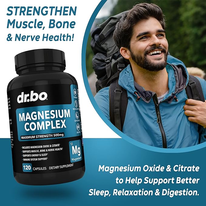 Magnesium Complex Supplement Capsules 500mg - Support Energy, Relaxation, Leg Cramps & Legs - Help Aid Muscle Support Supplements - High Absorption Premium Mag Citrate Oxide - 120 Capsules