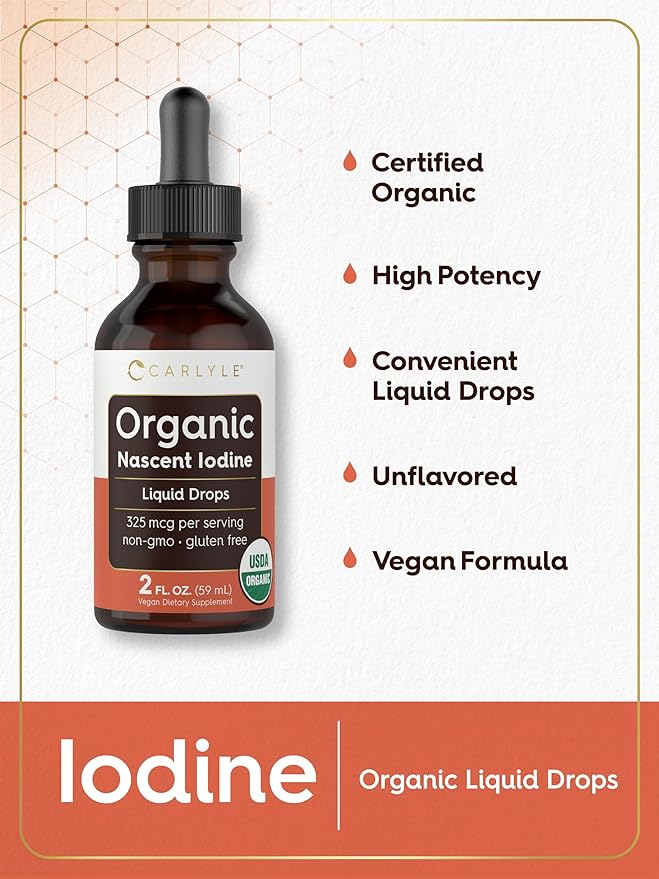 Carlyle Organic Nascent Iodine Liquid Drops | 2 fl oz | Vegan Supplement | Non-GMO, Gluten Free