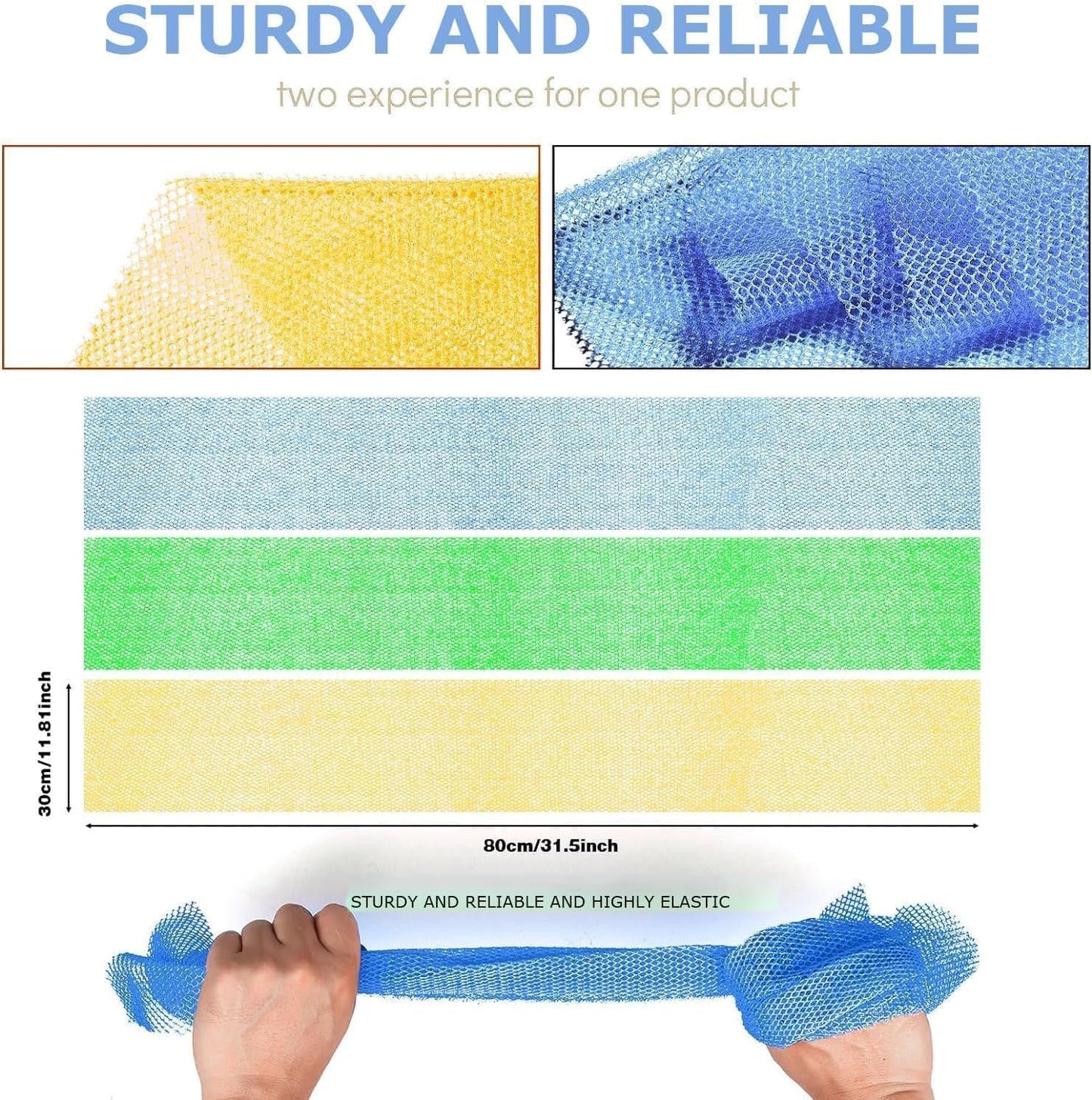 3-Piece African Net Bath Sponge Set | Exfoliating Body Scrubber | Black, Blue, Brown