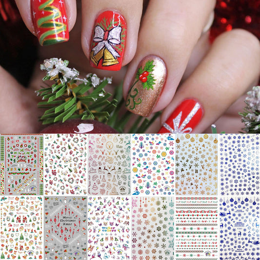 1500+ Patterns Christmas Nail Art Stickers Decals, Kalolary Self-Adhesive Nail Stickers Santa Claus Snowflake Snowman Christmas