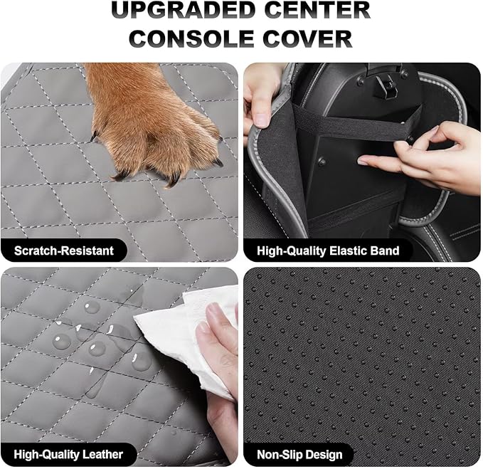 Upgraded Car Center Console Cover Fit for Tacoma Faux Leather Car Armrest Cover Cushion with 2 Storage Bags,Car Armrest Storage Box Interior Accessories(Grey&Whiteline)
