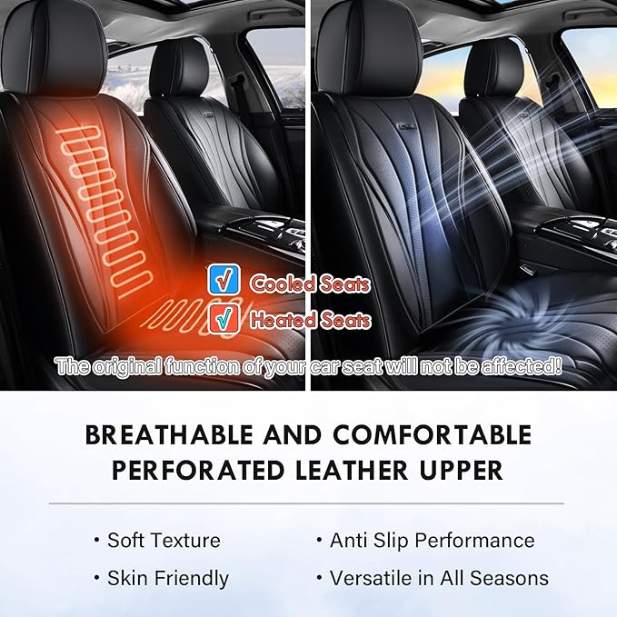 Coverado Front Seat Covers, 2 PCS Leather Seat Cover, Black Seat Cover for Cars, Waterproof Car Seat Cover, Car Seat Protector, Driver Seat Covers Seat Cushion Universal Fit for Most Vehicles (Black)