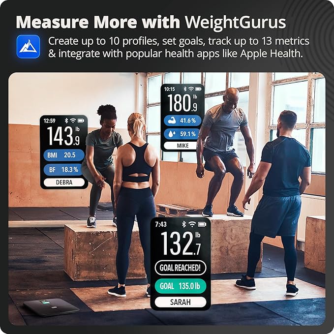 Greater Goods Smart Weight Scale – Digital Bathroom Scale with BMI, Body Fat & Muscle Mass, Bluetooth and Wi-Fi Sync with Weight Gurus App, Large Display, 440lb Capacity