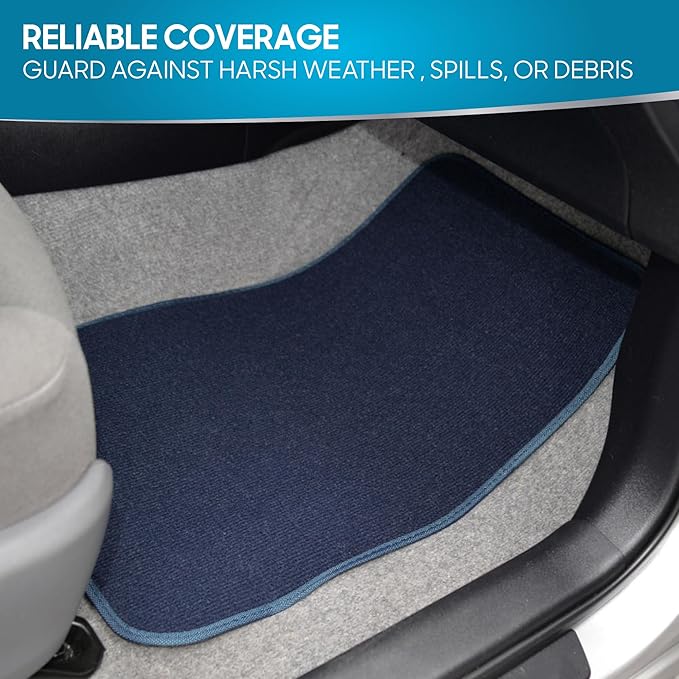 BDK Classic Carpet Floor Mats for Car & Auto - Universal Fit -Front & Rear with Heelpad (Blue) - MT-100-BL