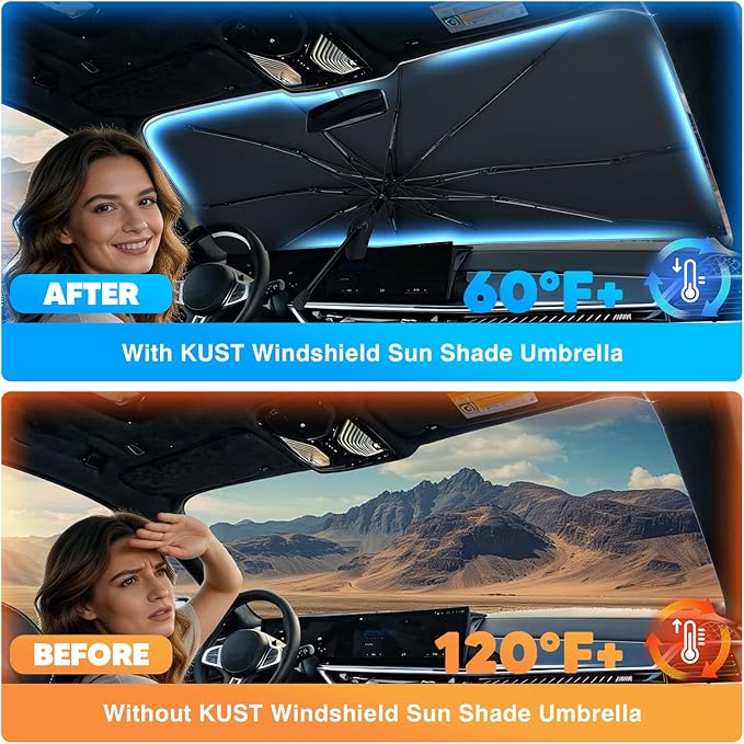 KUST Custom Fit Windshield Sun Shade Umbrella for Chevrolet Chevy Tahoe/GMC Yukon 2015-2020 | Foldable Sunshade with Bendable Handle | Blocks Heat & UV Scratch Resistant Keep Cool Sunshield