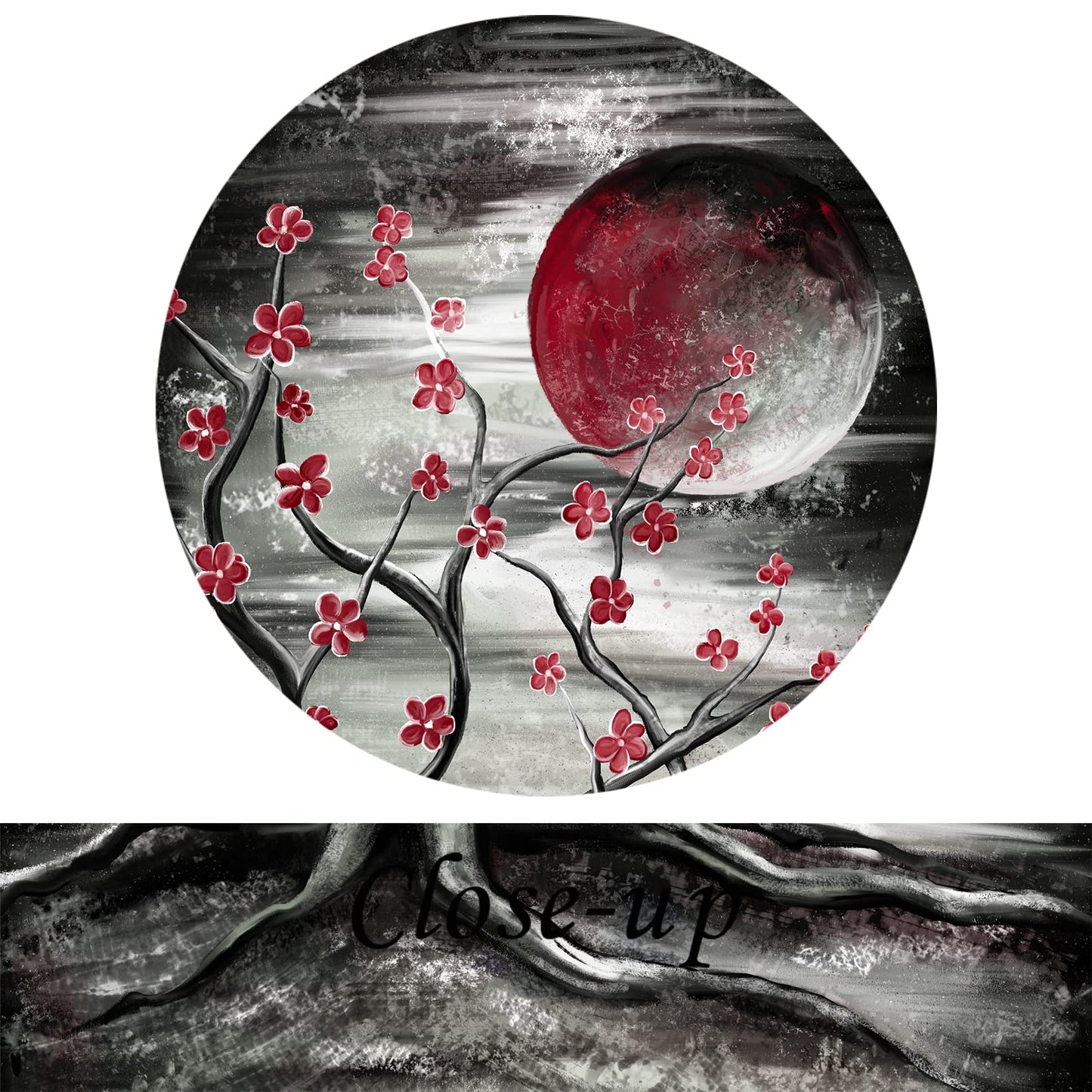 KREATIVE ARTS 3 Piece Full Moon Tree Canvas Wall Art Modern Abstract Black and White Tree Landscape Painting Prints for Bedroom Bathroom Decor Gallery Wrapped Artwork Ready to Hang (Red)