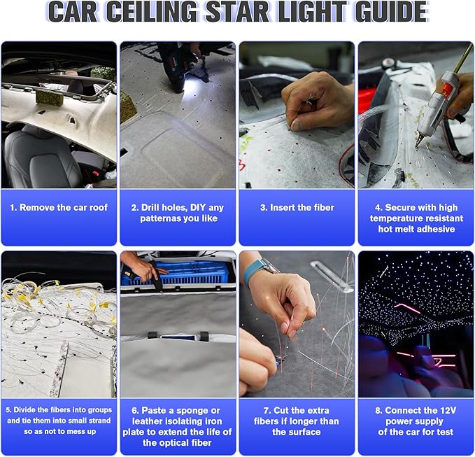 32W Twinkle Starlight Headliner Kit, 800pcs*0.03in*9.8ft LED Fiber Optic Lights Kit, Star Ceiling Light+10 Crystals+Adapter+Car Use Plug for Car Roof/Home with APP/Remote/Music Mode