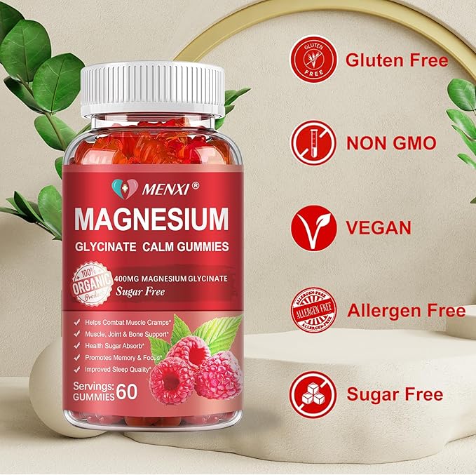 Magnesium Gummies 600mg per Serving-Magnesium Glycinate 400mg and Magnesium Malate 200mg,Sugar Free Magnesium Potassium Supplement for Calm Mood, Muscle, Bone & Energy Support,120 Raspberry Gummies