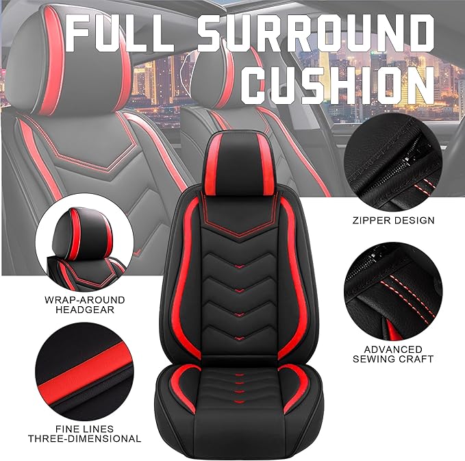 CTDS Car Seat Covers for Chevy Equinox 2005-2026, Stylish Sport Seat Cover, Premium Nappa Leather Car Seat Cover. Automobile Seat Covers Sets.(Standard 2 Seats/Black Red)