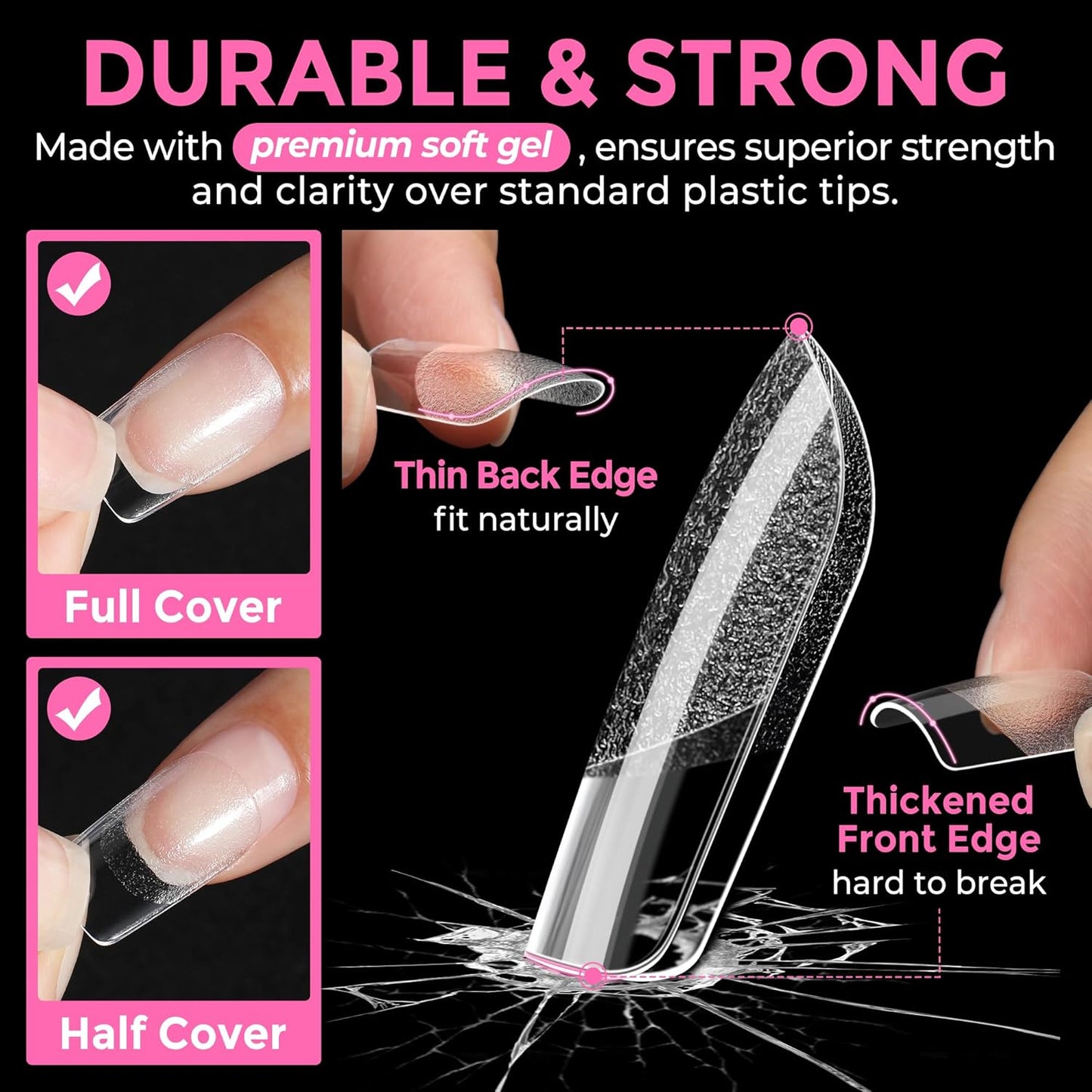 Extra Short Square Fake Nails | 216pcs Gel Tips | Full Cover Acrylic for DIY
