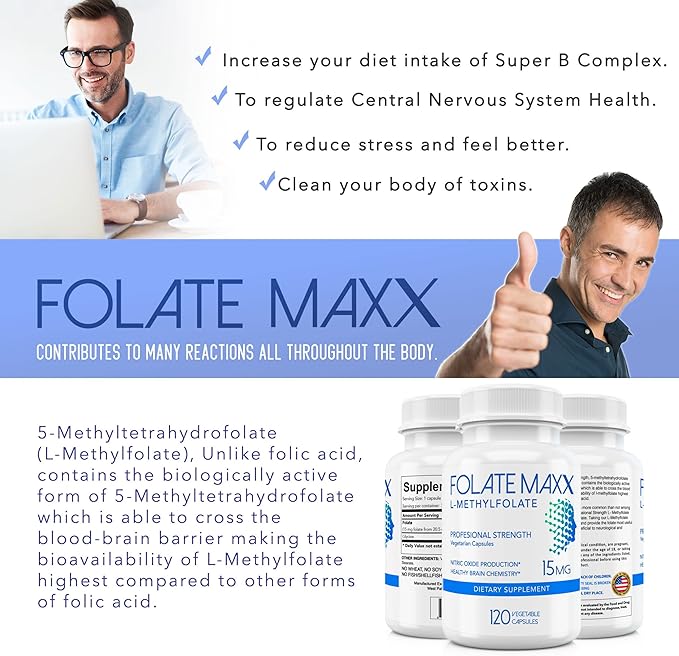 L-Methylfolate 15mg - 120 Capsules - Professional Strength Active Methyl Folate - 5-MTHF Supplement for Men & Women - Non GMO, Gluten Free, No Fillers