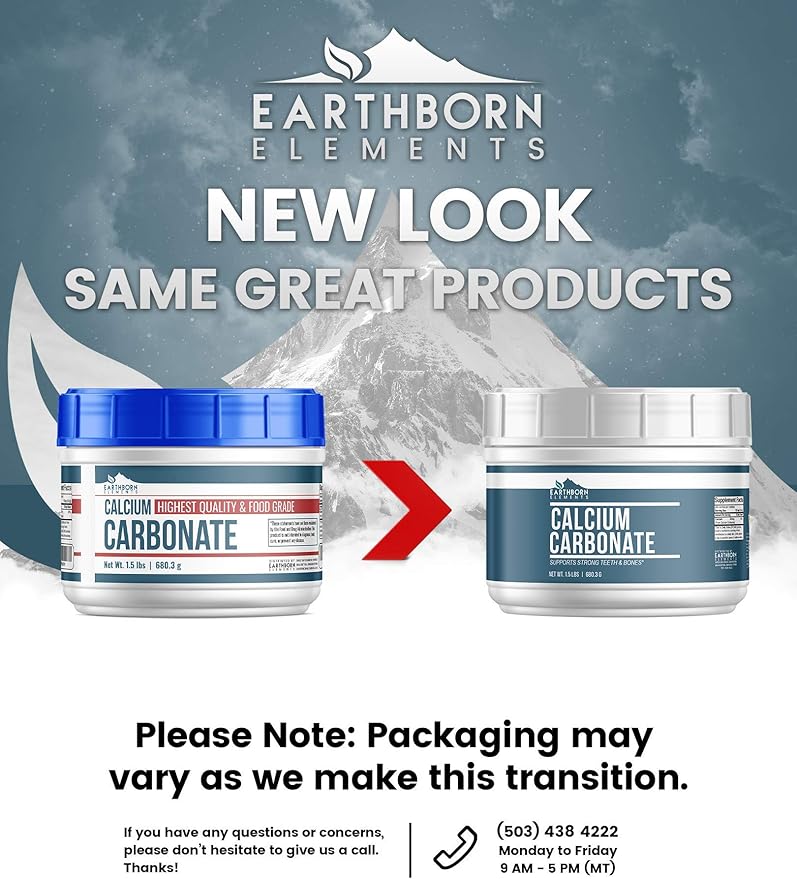Earthborn Elements Calcium Carbonate Powder (1.5 lb), Natural Antacid, Convenient Mess Free Resealable Tub