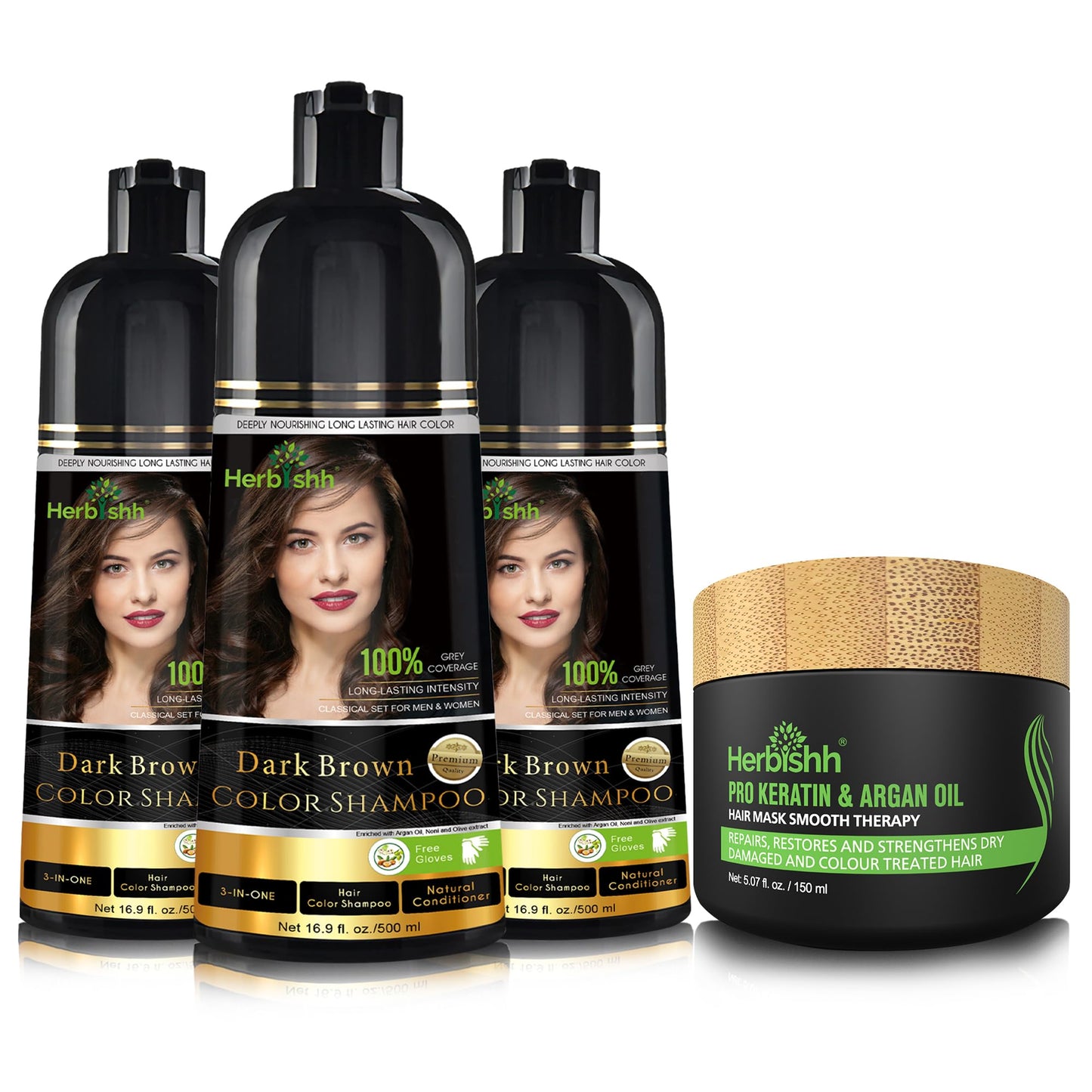 Herbishh Ultimate Hair Color Shampoo Kit (3pcs Hair Color Shampoo Dye +1 Argan Hair Mask) Smooth and Long Lasting Color Shampoo