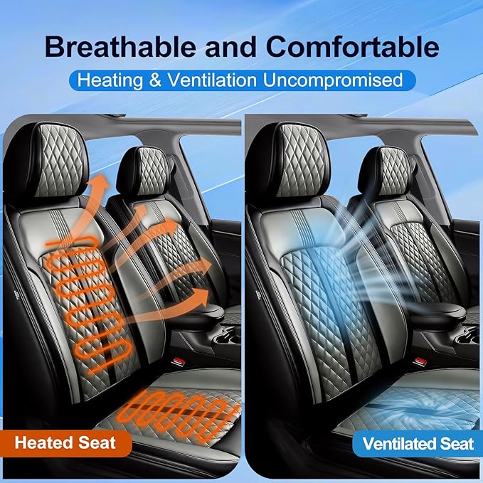 Fit CX-5 Car Seat Covers for Select Mazda CX5 2013-2024 2025 2026 - Premium Full Coverage Leather, Airbag Compatible, Waterproof & All Weather Seat Protector, Front Pair Black+Gray