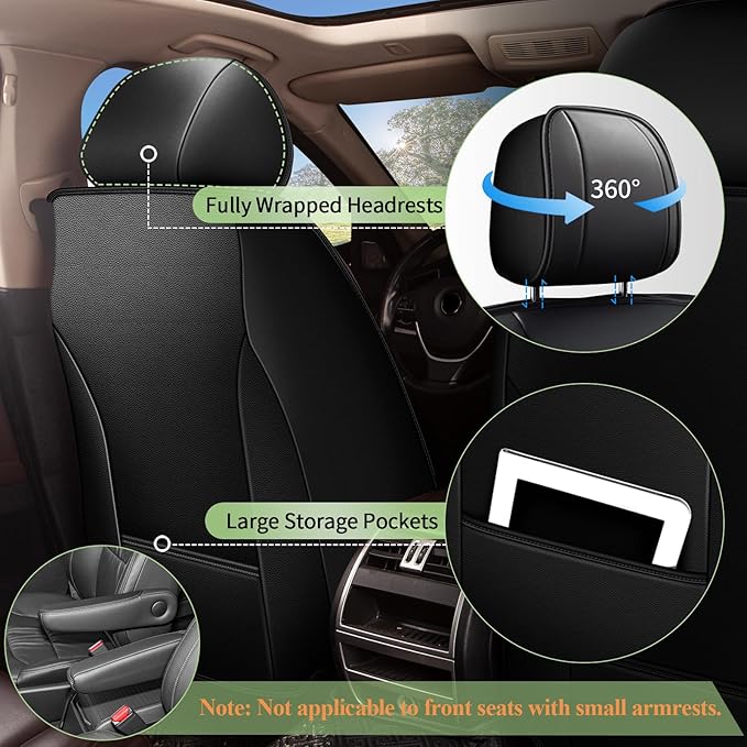 Full Set Car Seat Covers for Honda Civic Sedan 2003-2015 & 2020-2026 - Breathable Cool Ice Silk Leather - 5 Seats for Honda Civic Accessories Coupe Hatchback - Black&Beige