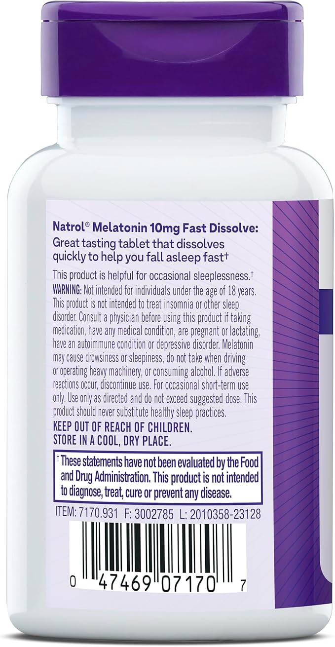 Natrol Fast Dissolve Melatonin 10 mg, Melatonin Supplements for Restful Sleep, Sleep Support for Adults, 30 Strawberry-Flavored Tablets, Up to a 30 Day Supply