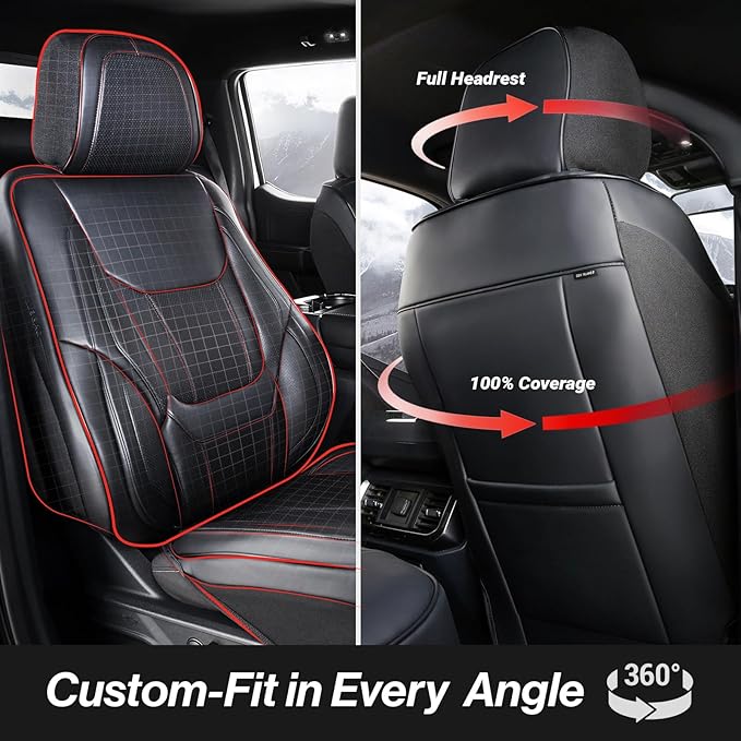 Coverland Custom Fit Car Seat Covers for Car Compatible with [Accord, Camry, Malibu, Focus, Taurus, Yaris, Golf] Premium Waterproof Non-Slip Interior Seat Protector [Front Black- Size Chart A21]