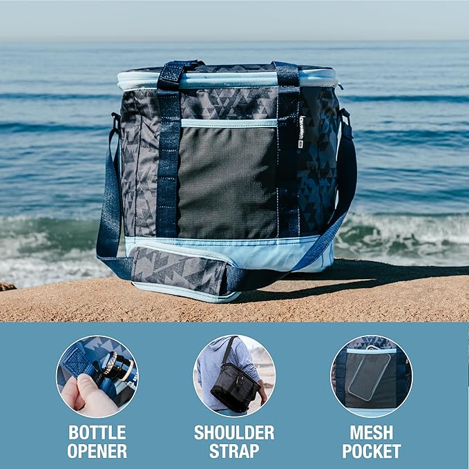 CleverMade Collapsible Insulated Cooler Bag – 24 Can Leakproof Soft Cooler for Beach, Travel, Car – Shoulder Strap, Bottle Opener – Camo