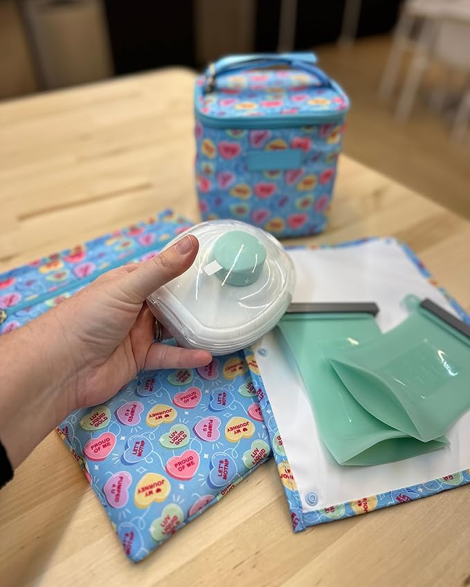 Sarah Wells Cold Gold Breastmilk Cooler Bag with Safety Tested Ice Pack – Insulated Milk Storage for Work, Travel & Daycare - Fits Bottles & Parts - Machine Washable (Candy Conversation Hearts)