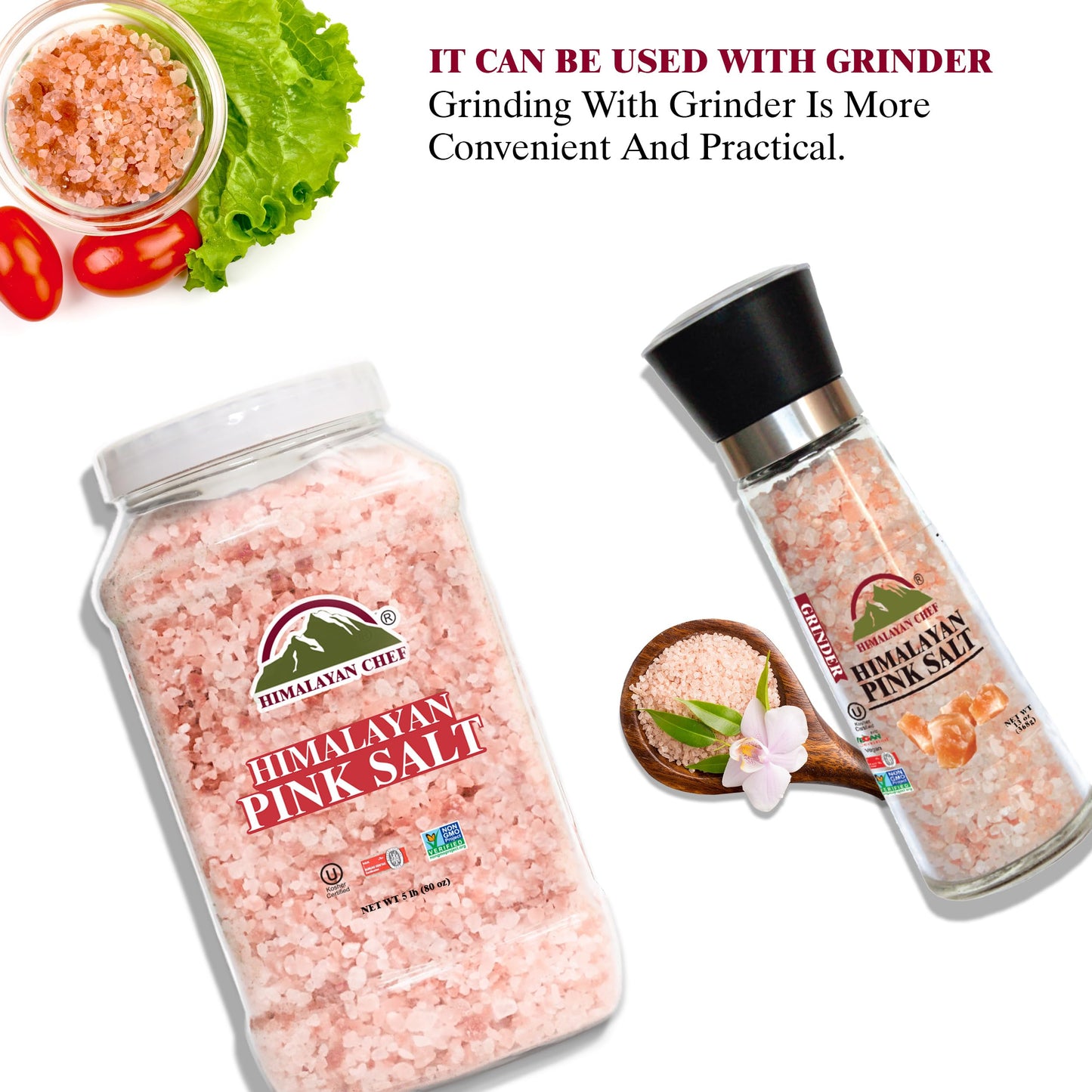 Himalayan Chef Pink Salt Coarse, 5 lbs. Mineral Dense for Health & Ideal For Refill Grinders - 2 PACK
