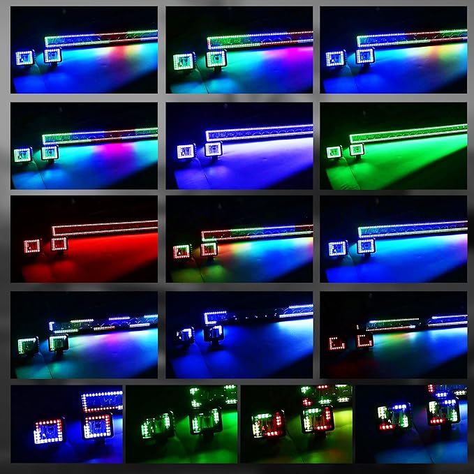 22" Curved RGB LED Light Bar 2X 4 Flood LED Pods with Chasing RGB Halo 16 Solid Colors Offroad Driving Fog Lights with Switch Wiring Harness