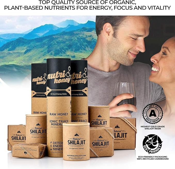 NATURAL SHILAJIT Resin - 20 Gram Shilajit Supplement with Fulvic Acid & Trace Minerals - Shilajit Honey Sticks 30 Count