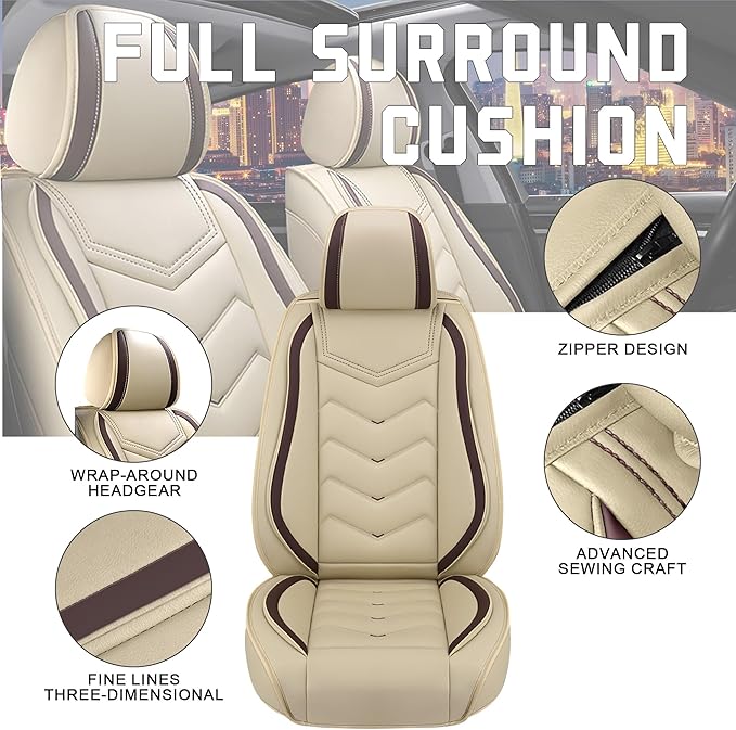 CTDS Car Seat Covers for Hyundai Kona 2018-2026, Stylish Sport Seat Cover, Premium Nappa Leather Car Seat Cover. Automobile Seat Covers Sets.(Standard 2 Seats/Beige)