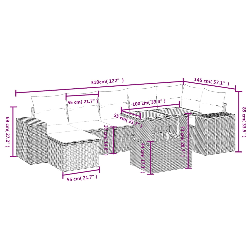 vidaXL Garden Sofa Set Black PE rattan Large Modular Garden Sofa Set