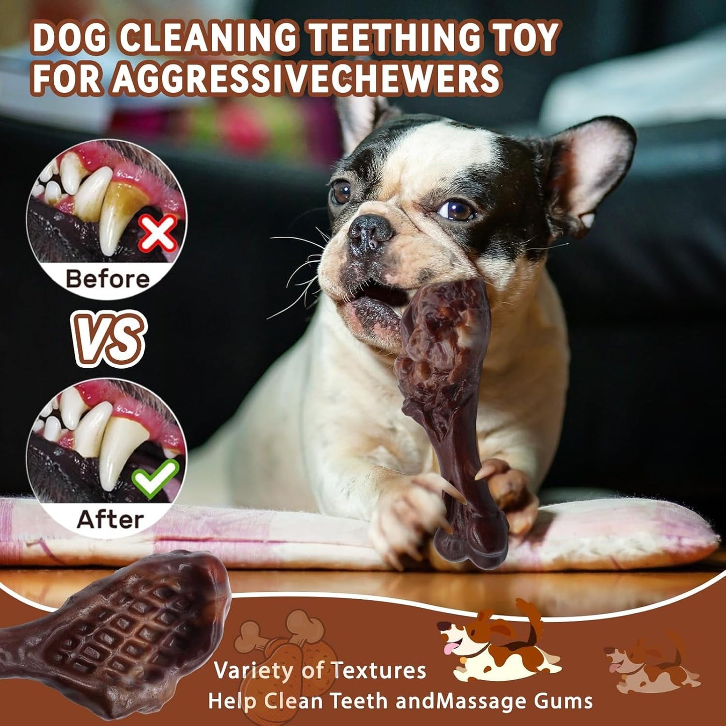 Magicorange Dog Chew Toys for Aggressive Chewers, Dog Toys for Medium Large Dogs, Tough Nylon Concealable Food Toys (Beef+Bacon Flavor, 2 Pack)