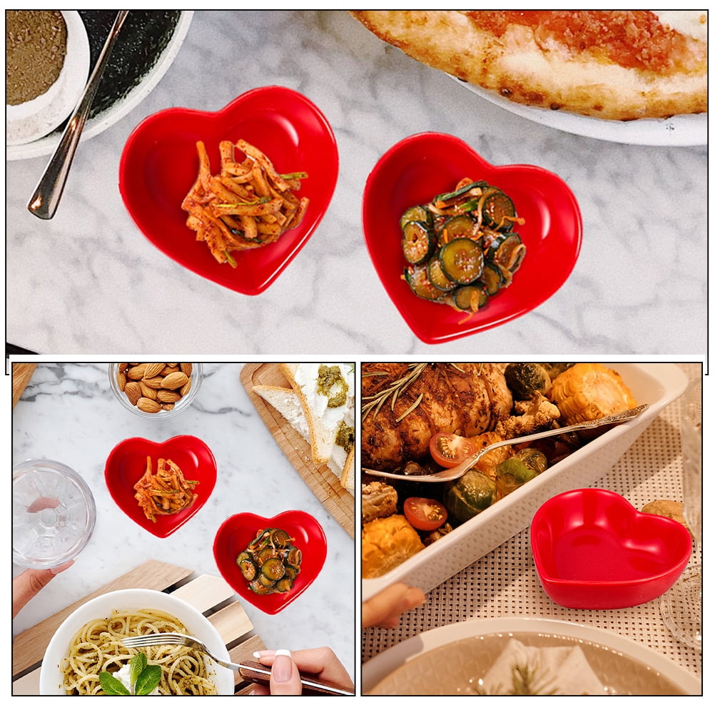 Heart Shaped Sauce Plate Set Ceramic Dish Ceramics Hamster Multipurpose 2 Pcs Red