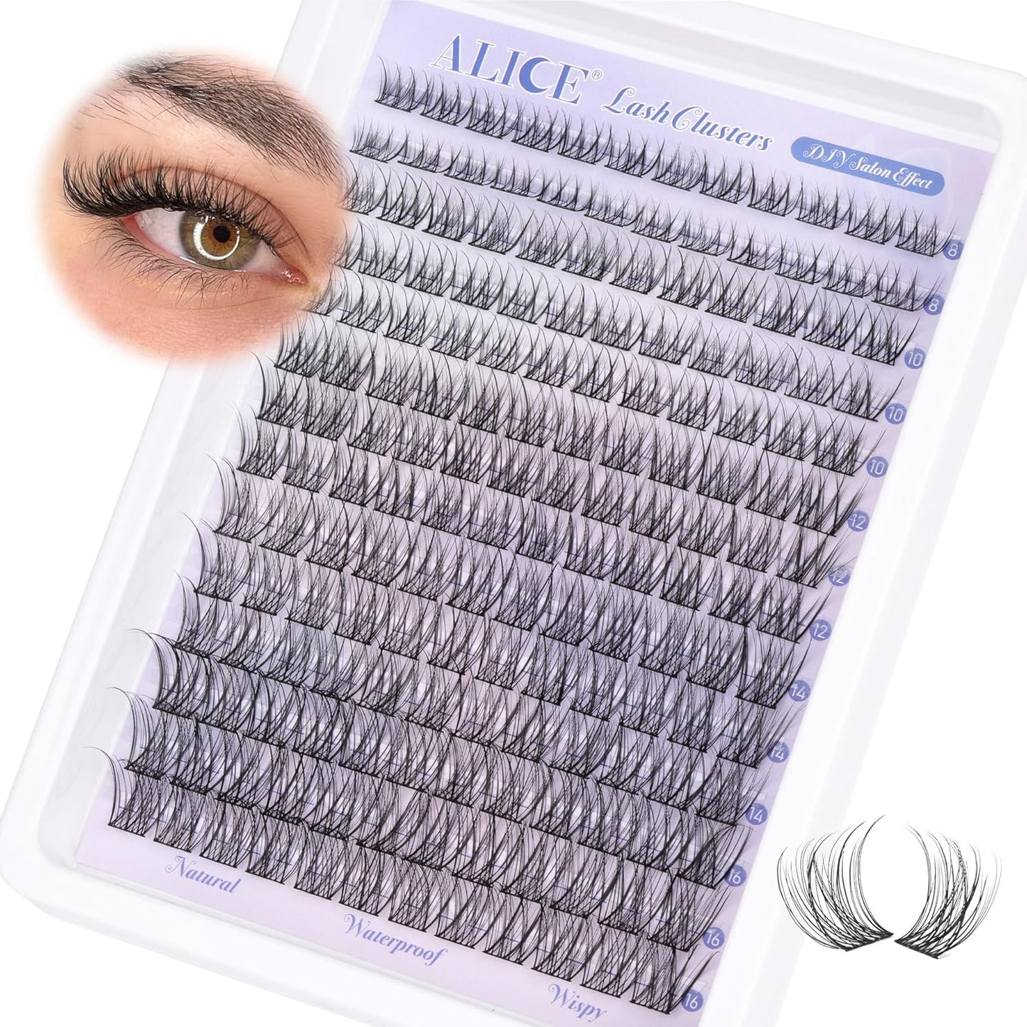 ALICE DIY Eyelash Extension Kit | 196pcs Natural Wispy Clusters | 10-18mm