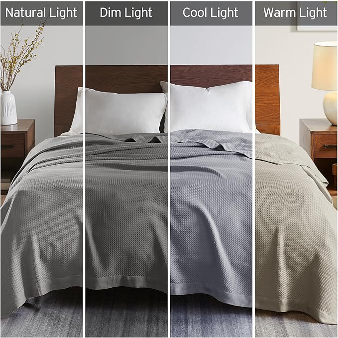 Madison Park Egyptian Cotton Luxury Blanket Grey 90x90 Full/Queen Size Knit Premium Soft Cozy 100% Cerified Egyptian Cotton For Bed, Couch or Sofa