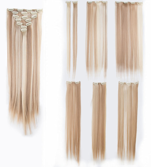 Swacc Women 22 Inches Straight Full Head 7 Separate Pieces Heat Resistance Synthetic Hair Clip In Hair Extensions (Dark Honey Bl