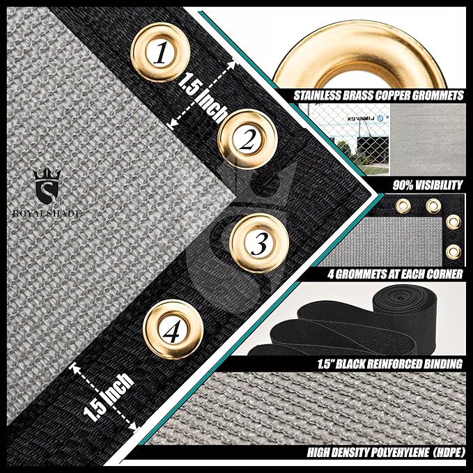 Royal Shade Custom Size 6' x 154' Grey Fence Privacy Screen Windscreen Cover Netting Mesh Fabric Cloth - Cable Zip Ties Included (We Make Custom Size)