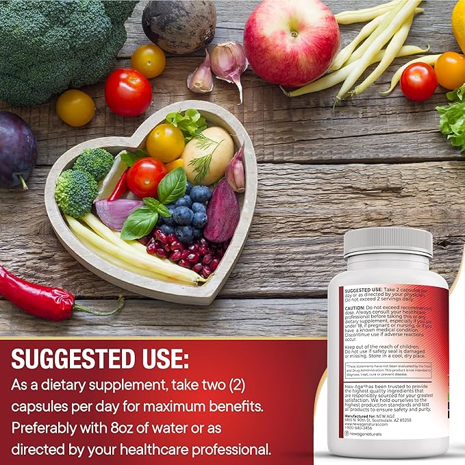 NEW AGE COQ10 200mg Red Yeast Rice, Omega 3, Magnesium Complex, Zinc Vitamin K2 D3 - Heart Health Support Vitamins for Women and Men with Vitamin B3, Coenzyme Q10-60 Count