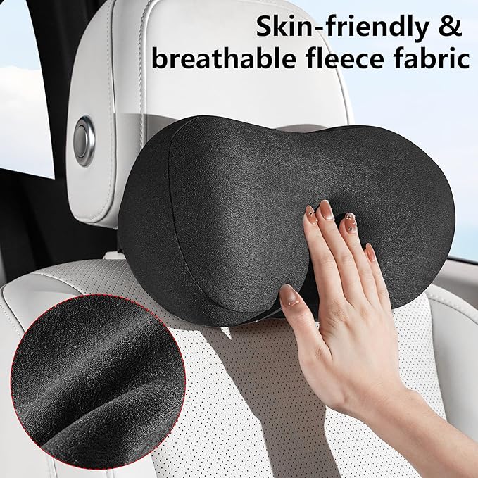Car Neck Pillow Ergonomic Design Memory Foam Softness Car Headrest Pillow for Neck Support Cushion for Driving, Universal Fit Head Rest Travel Pillow, Fits All Vehicles, Black, 1 Pack