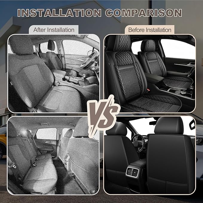 TTX LIGHTING for VW Passat 1999-2022 Car Seat Covers, Breathable Ice Silk & Leather Seat Protector, Cool & Anti-Sweat for Long Driving, Airbag Compatible, 2 Front Seats (Black)