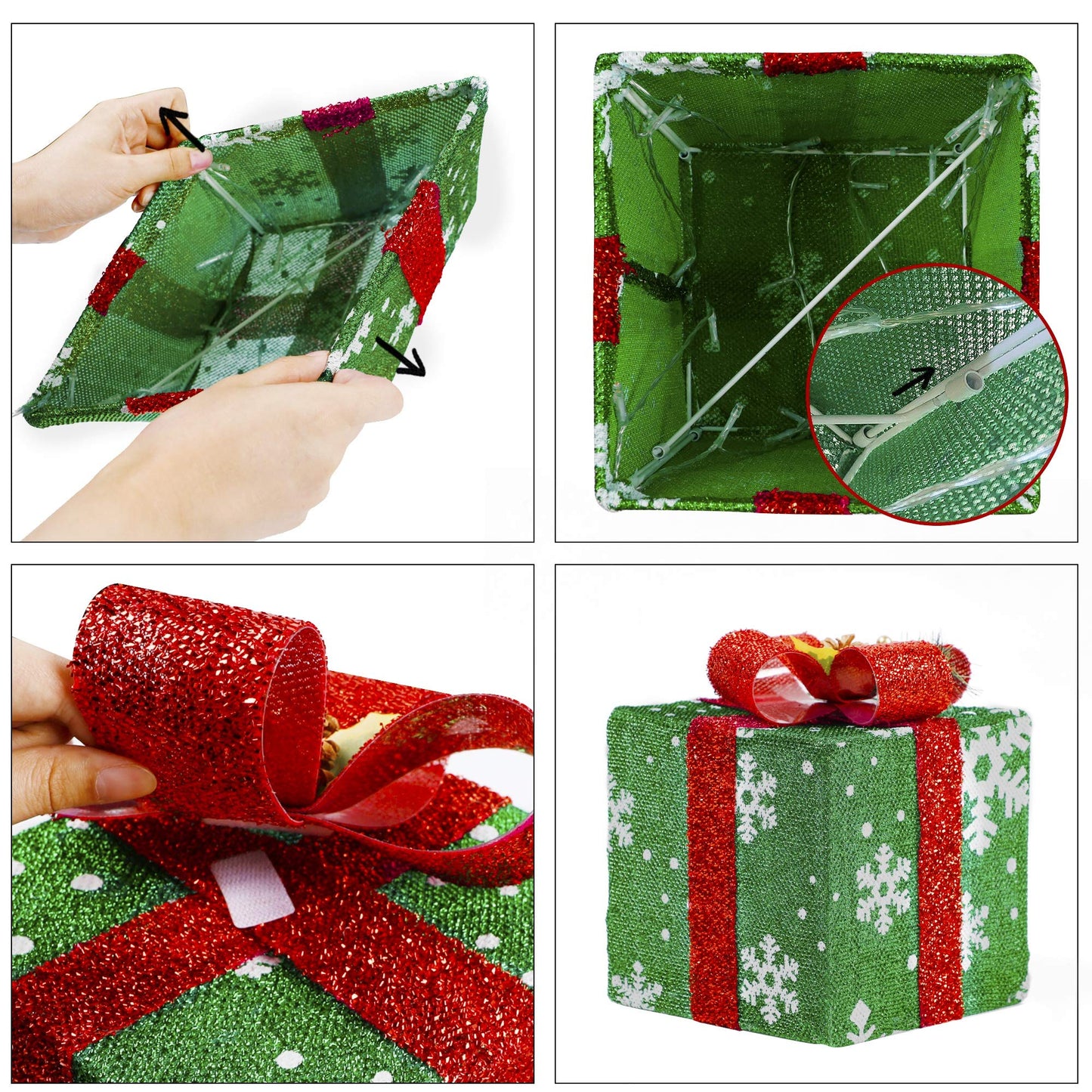 ATDAWN Set of 3 Lighted Gift Boxes Christmas Decorations, Snowflake Present Boxes, Christmas Home Gift Box Decorations