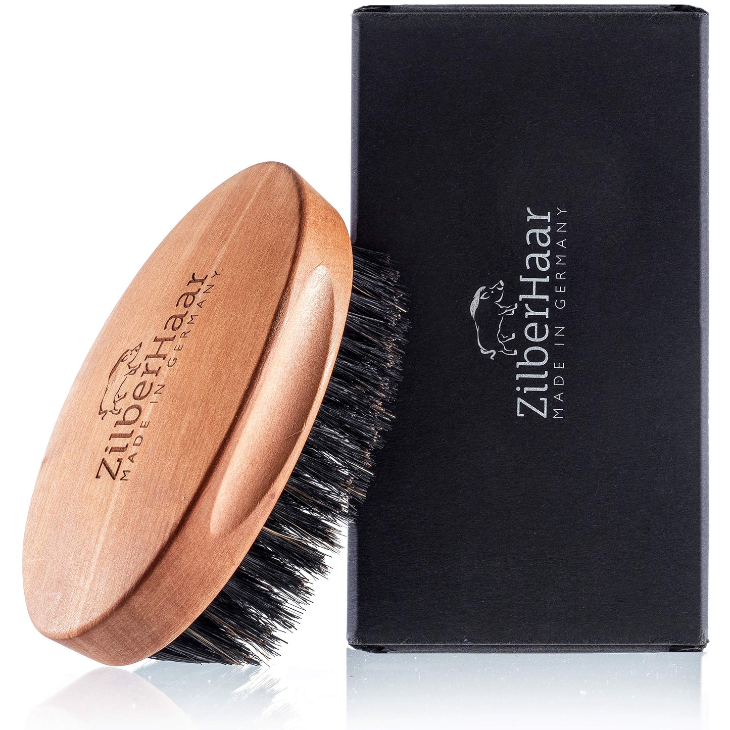Zilberhaar - Men'S Hair Brush Stiff - Slanted Bristles For Dual Strength Hair And Beard Brush - Natural Boar Bristles And Pearwo