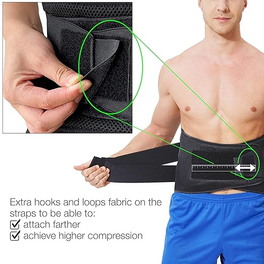 NeoTech Care Adjustable Compression Wide Back Brace Lumbar Support Belt (Charcoal, Size L)