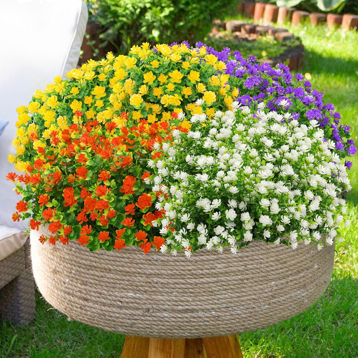 GREENRAIN Artificial Flowers Outdoor Fake Flowers for Decoration UV Resistant No Fade Faux Plastic Plants Garden Porch Window Box Décor (6 Bundles, 4#White)