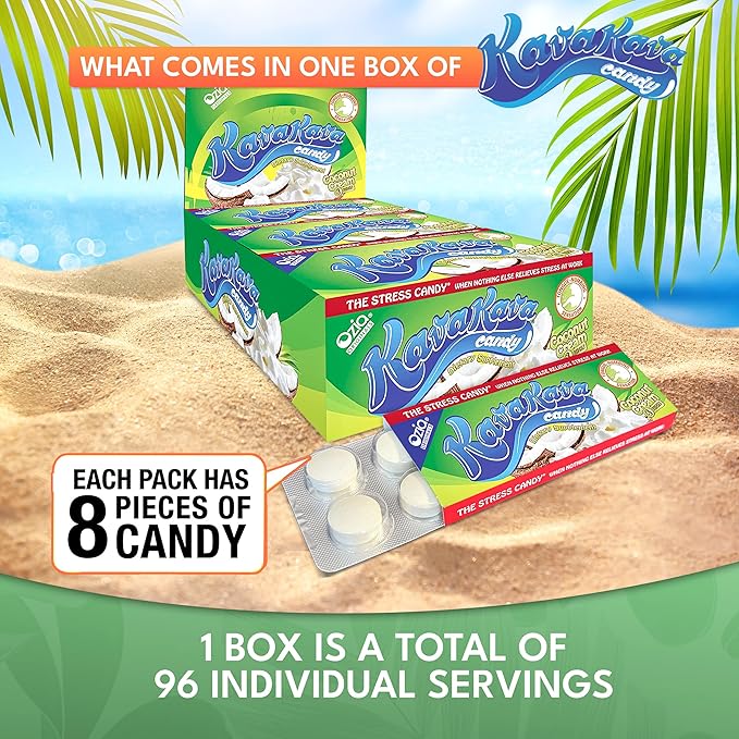 Ozia Originals Kava Kava Candy - 8 Kava Candies Per Pack, Kava Extract Stress Relief Supplement, Natural Kava Root Chill Happy Pill, Encourages Positive Mood - Coconut Cream Flavor, 1 Box (12 Packs)