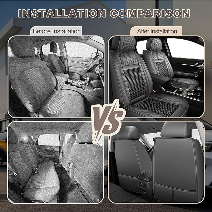 TTX LIGHTING for Acura TSX 2009-2014 Car Seat Covers, Breathable Ice Silk & Leather Seat Protector, Cool & Anti-Sweat for Long Driving, Airbag Compatible, 2 Front Seats (Black&Gray)