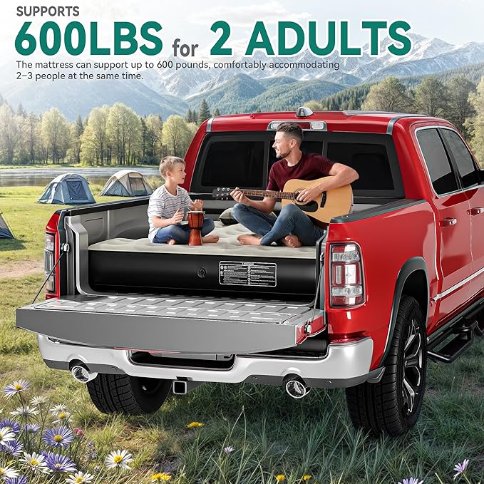 YITAHOME Truck Bed Air Mattress for 5.5-5.8 ft Full-Size Short Truck Beds, Inflatable Car Mattress Bed with Pump, Pillows, Carry Bag & Repair Kit for Outdoor, Travel, Camping (Black&Gray)